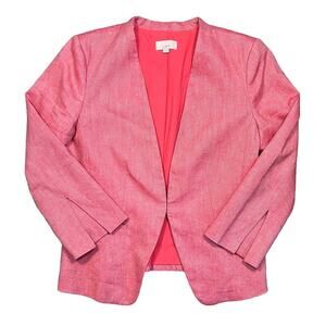 LOFT Coral Red Linen 3/4th Quarter Sleeve Blazer Jacket Womens Size 8